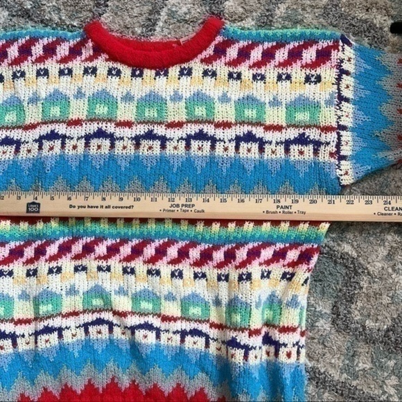 Diane Von Furstenberg Sweater L Multicolor Geometric Knit Pullover Retro Cozy - Picture 8 of 11